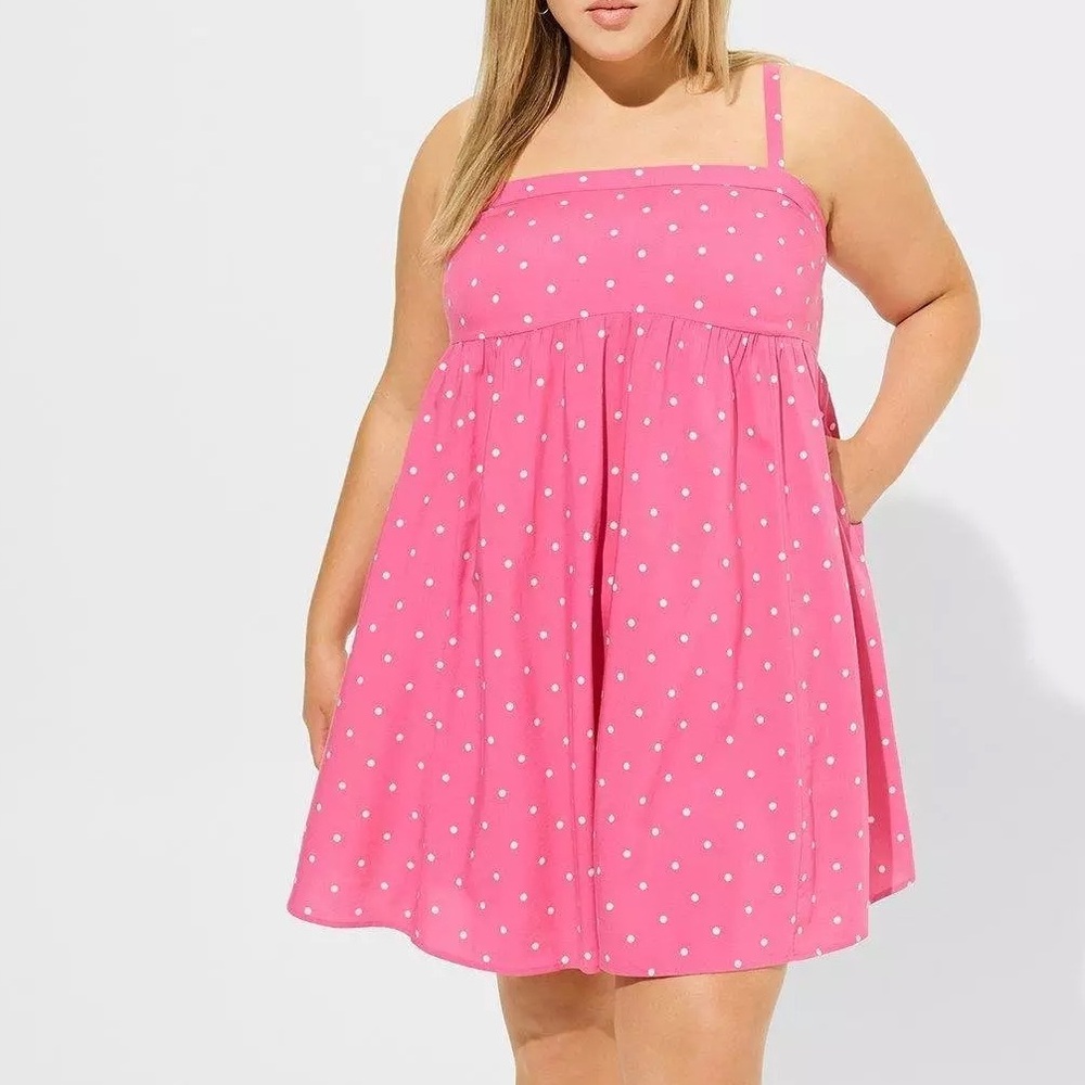 Torrid Mini Challis Sleeveless Sundress Pink White Polka Dots NWT 1X Gin Fizz